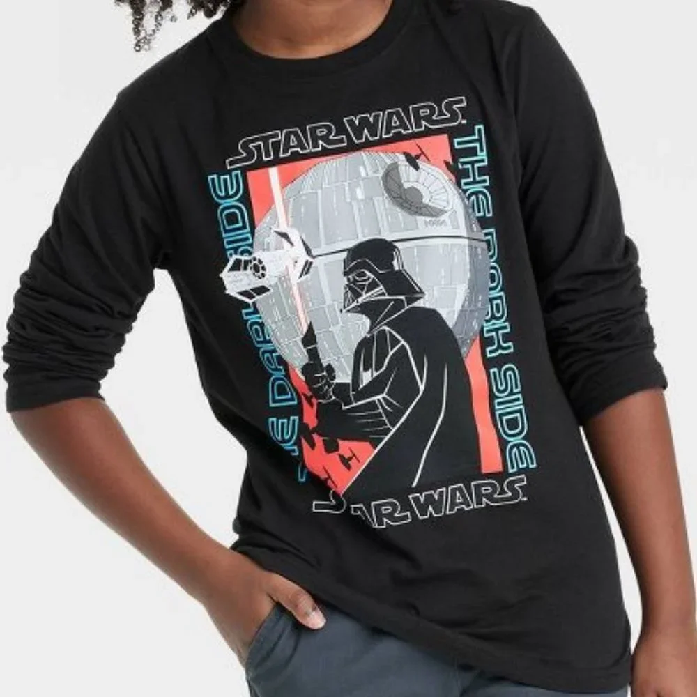Star Wars Darth Vader Death Star Long Sleeve Graphic T-Shirt - Boys Medium